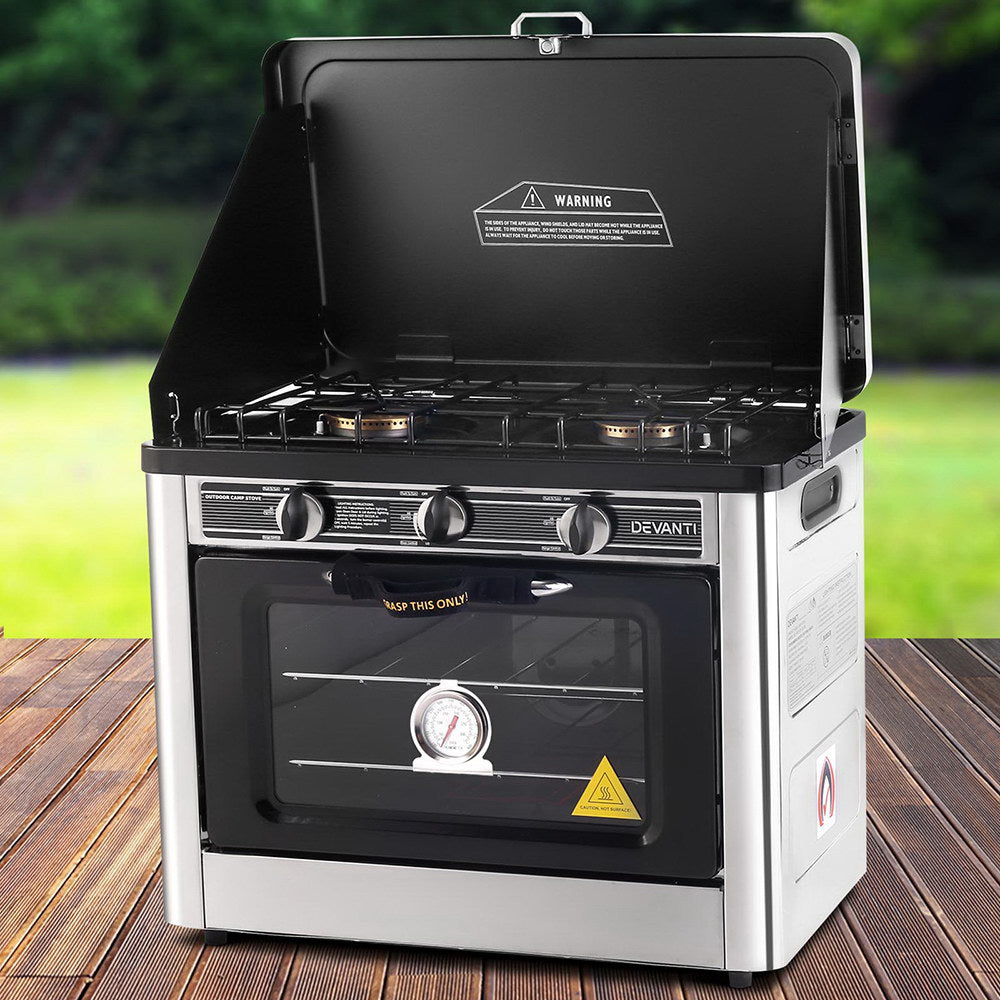 Portable Gas Oven & Stove – Twin Burners, 3500BTU Oven, Stainless Steel