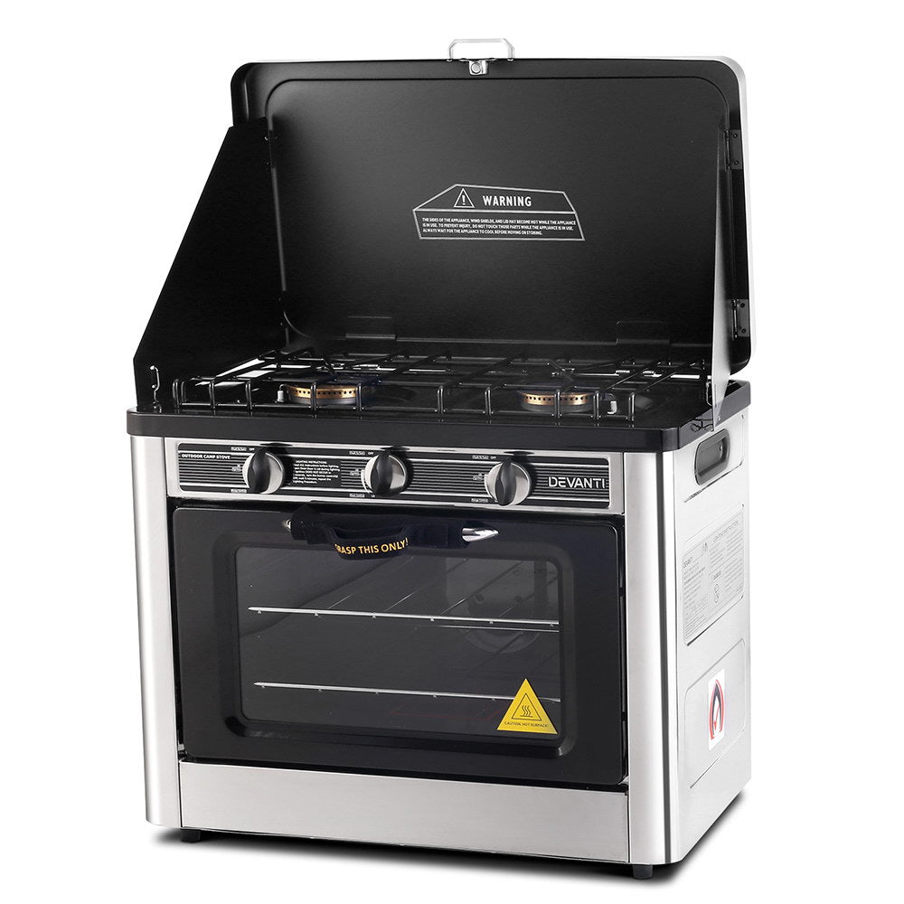 Portable Gas Oven & Stove – Twin Burners, 3500BTU Oven, Stainless Steel