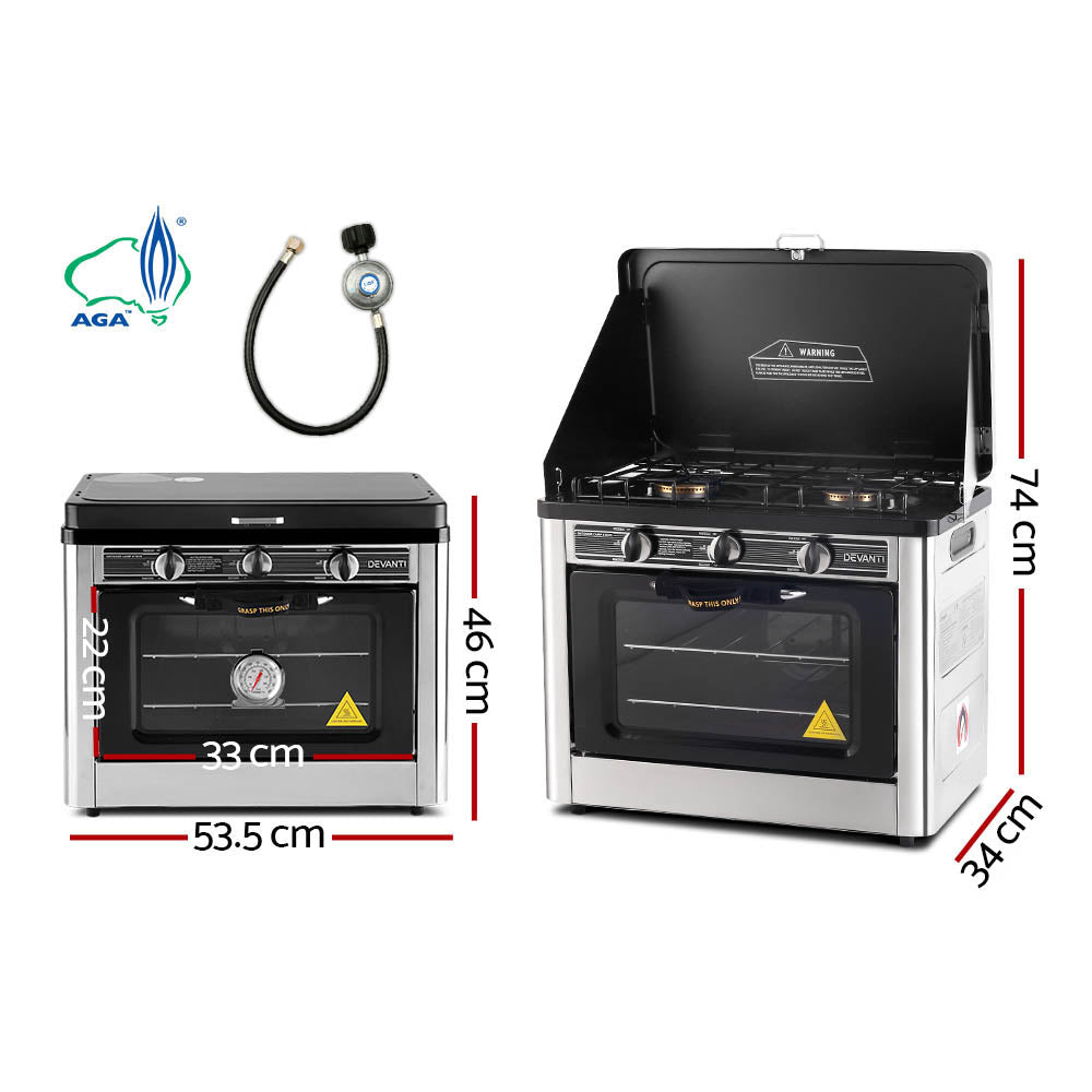 Portable Gas Oven & Stove – Twin Burners, 3500BTU Oven, Stainless Steel