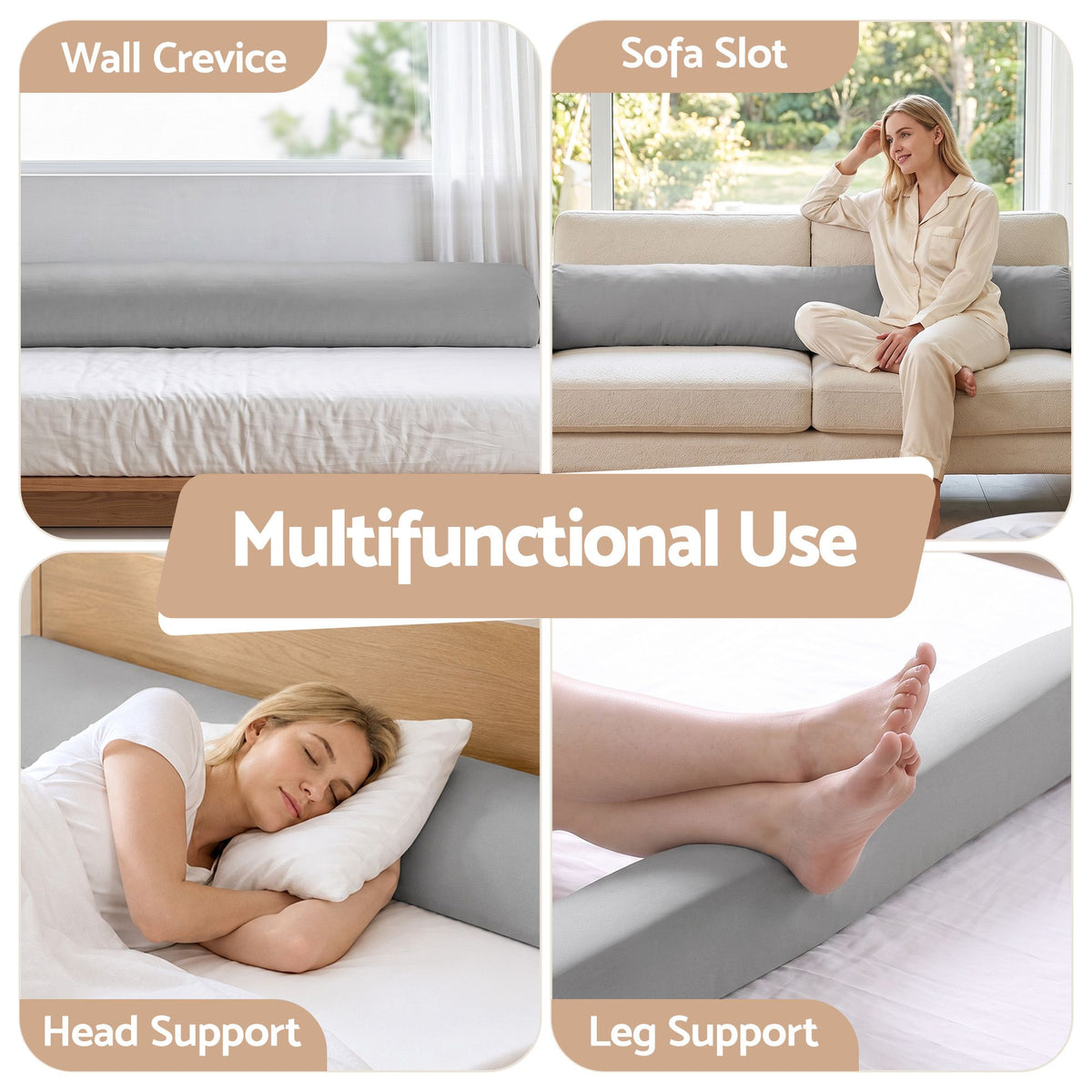 Queen Bed Wedge Pillow For Headboard, Close Gap And Stop Pillows Sliding, Perfect For Dorm Or Tatami Reading, 25D Foam Mattress Gap Filler With 2 Side Pockets, Washable 110gsm Cover