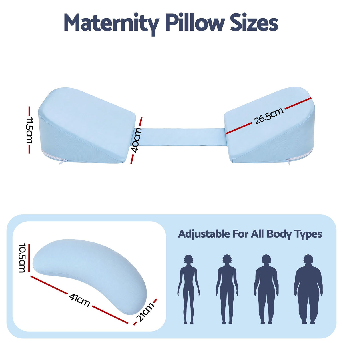 Memory Foam Pregnancy Pillow Adjustable with Concave Curve Design, Support for Back, Belly, and Hips, Blue