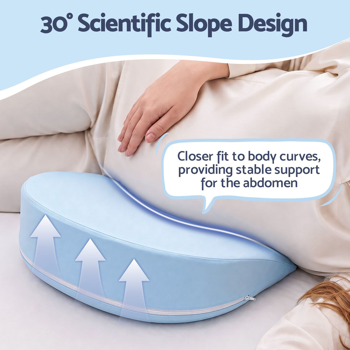 Memory Foam Pregnancy Pillow Adjustable with Concave Curve Design, Support for Back, Belly, and Hips, Blue