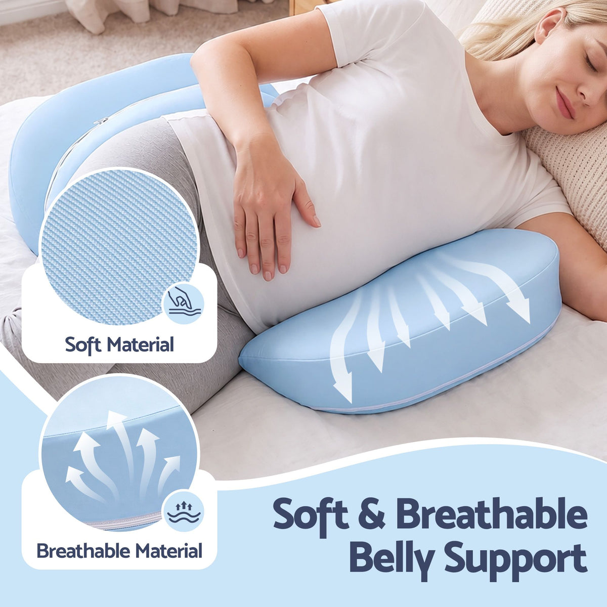 Memory Foam Pregnancy Pillow Adjustable with Concave Curve Design, Support for Back, Belly, and Hips, Blue