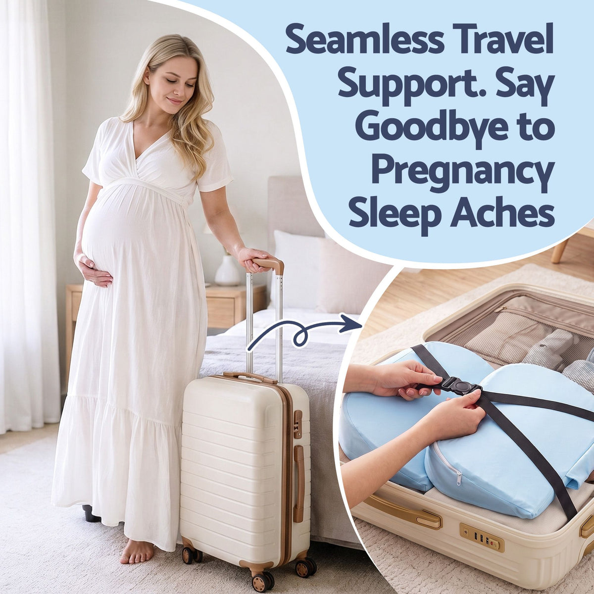Memory Foam Pregnancy Pillow Adjustable with Concave Curve Design, Support for Back, Belly, and Hips, Blue