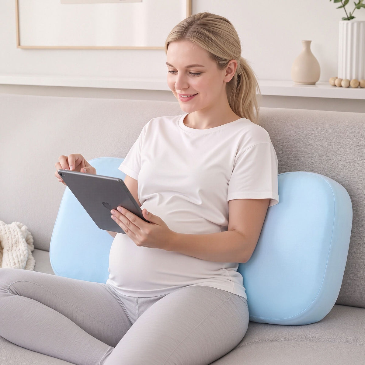 Memory Foam Pregnancy Pillow Adjustable with Concave Curve Design, Support for Back, Belly, and Hips, Blue