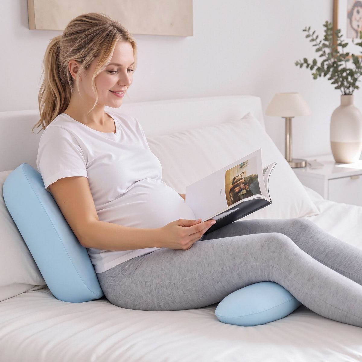 Memory Foam Pregnancy Pillow Adjustable with Concave Curve Design, Support for Back, Belly, and Hips, Blue
