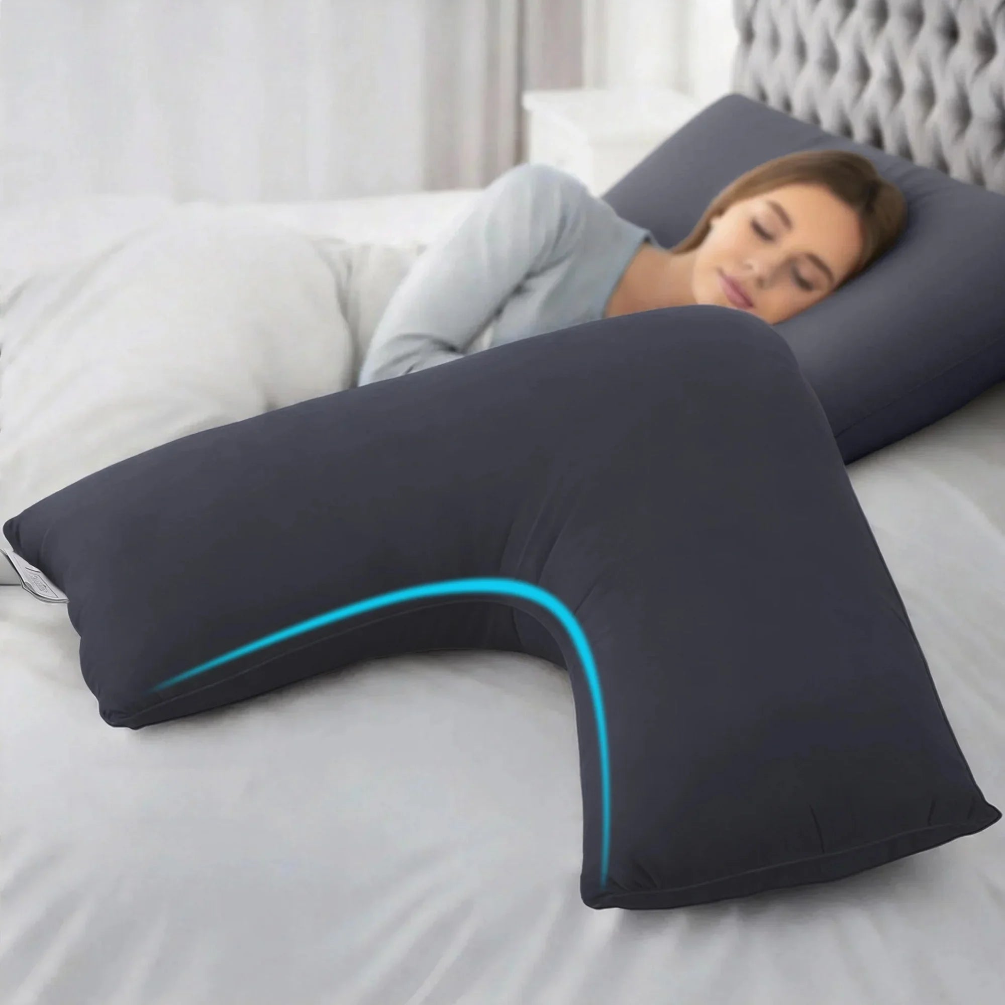 V‑Shape Pillow – Boomerang Nursing & Body Support Cushion, Grey