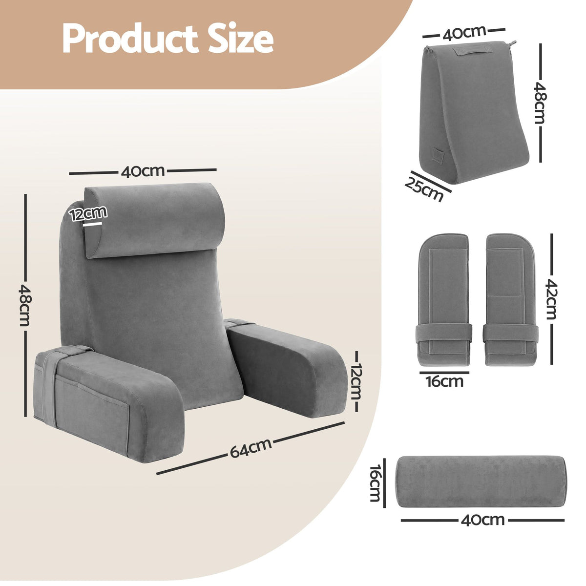 Giselle Memory Foam Reading Pillow with Arms, Neck Roll & Pockets, Velvet Cover