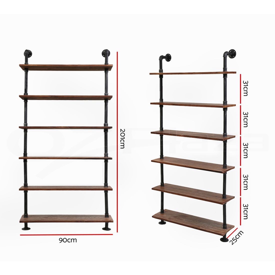 Artiss Industrial Floating Pipe Shelf 6 Tier DIY Wall Mount Rustic Wood