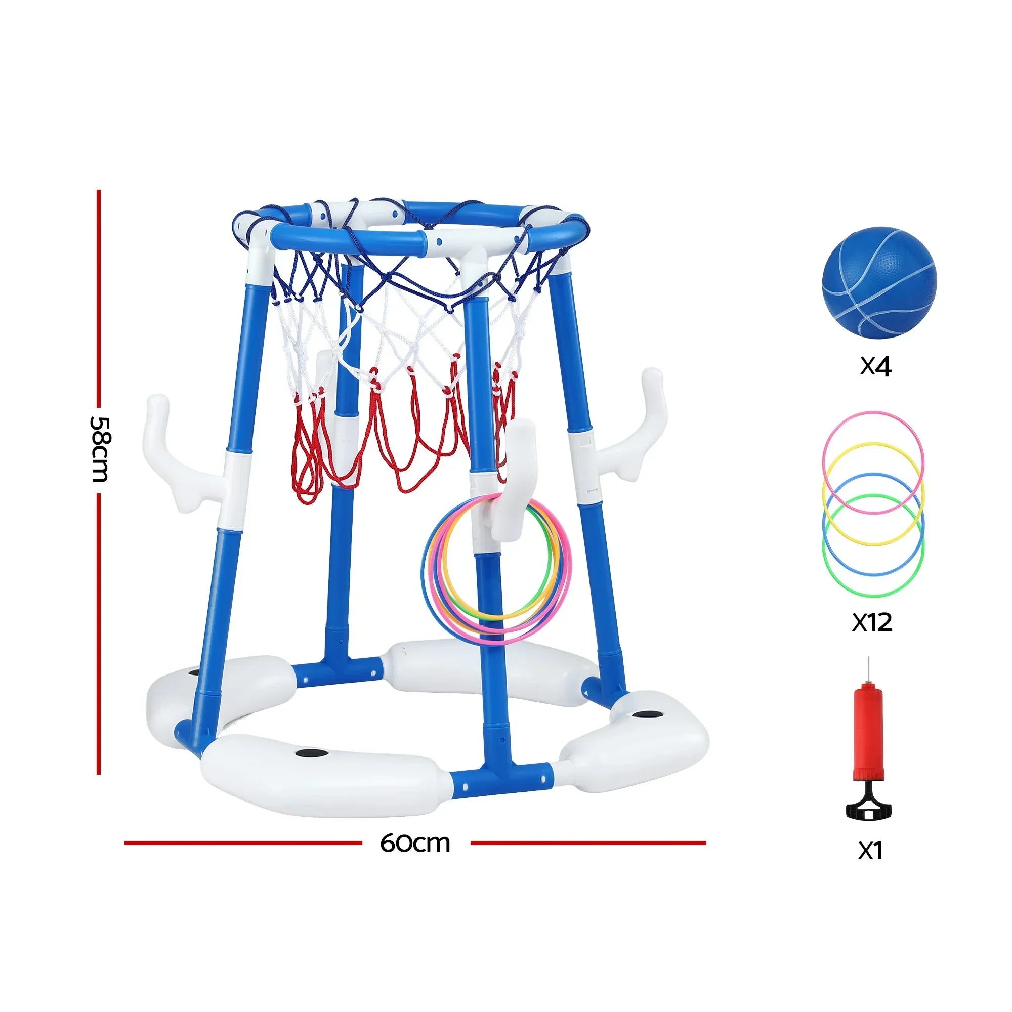 Kids Basketball Hoop with 4 balls Ring Toss Sports Pool Toys Blue