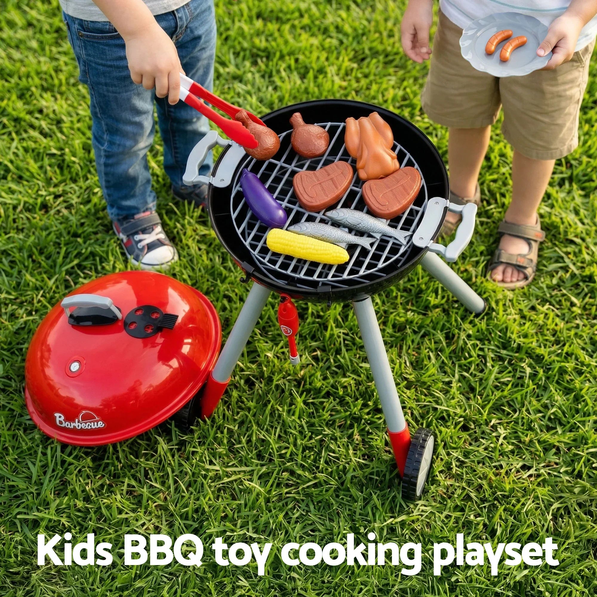 Kids Pretend Kitchen BBQ Playset Role Play Toy with charcoal Play Food Cup