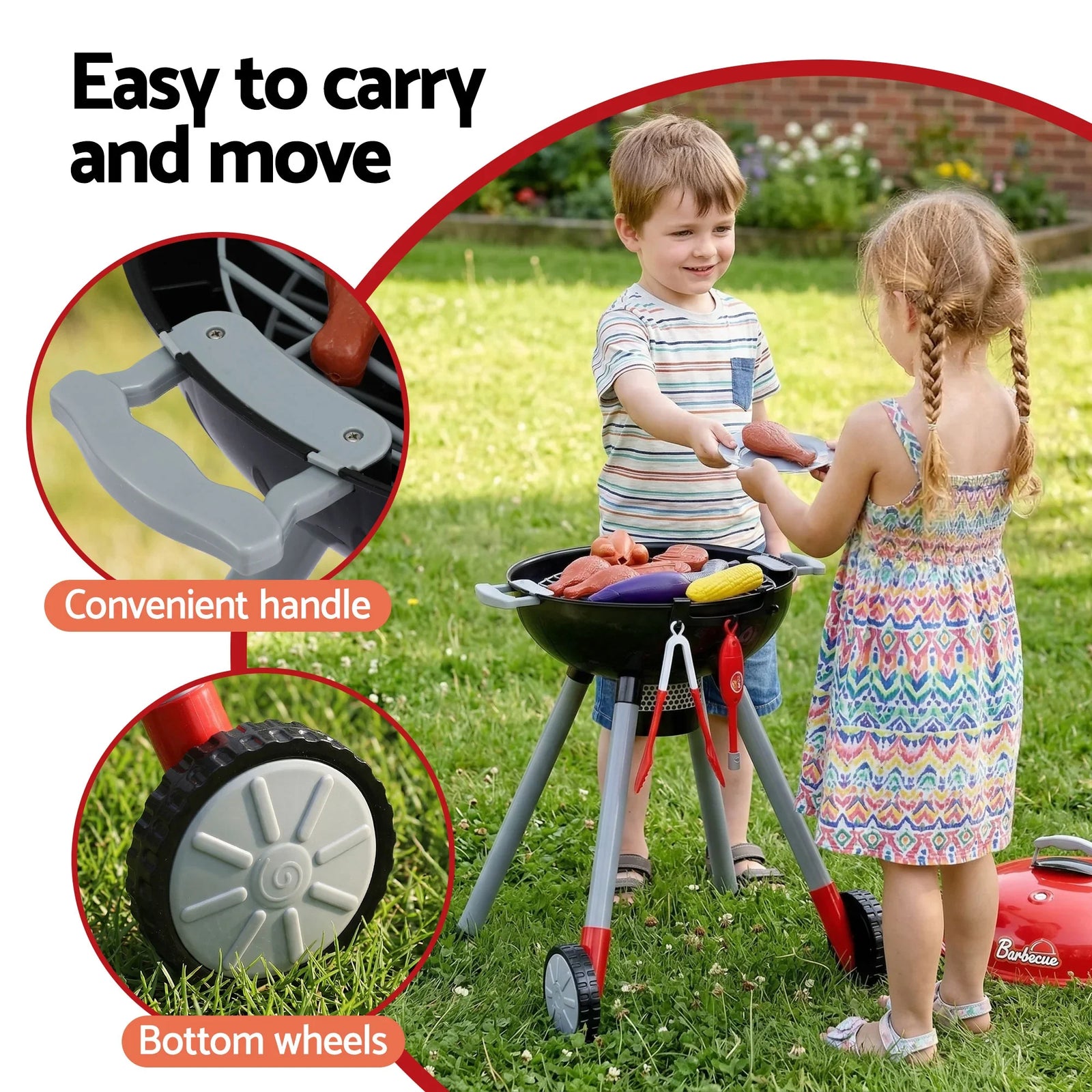 Kids Pretend Kitchen BBQ Playset Role Play Toy with charcoal Play Food Cup