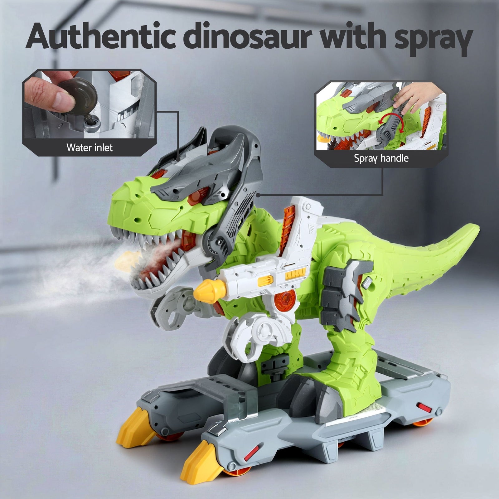 Kids Dinosaur Ride On Push Car Toy with Spray Function Indoor Outdoor Toys