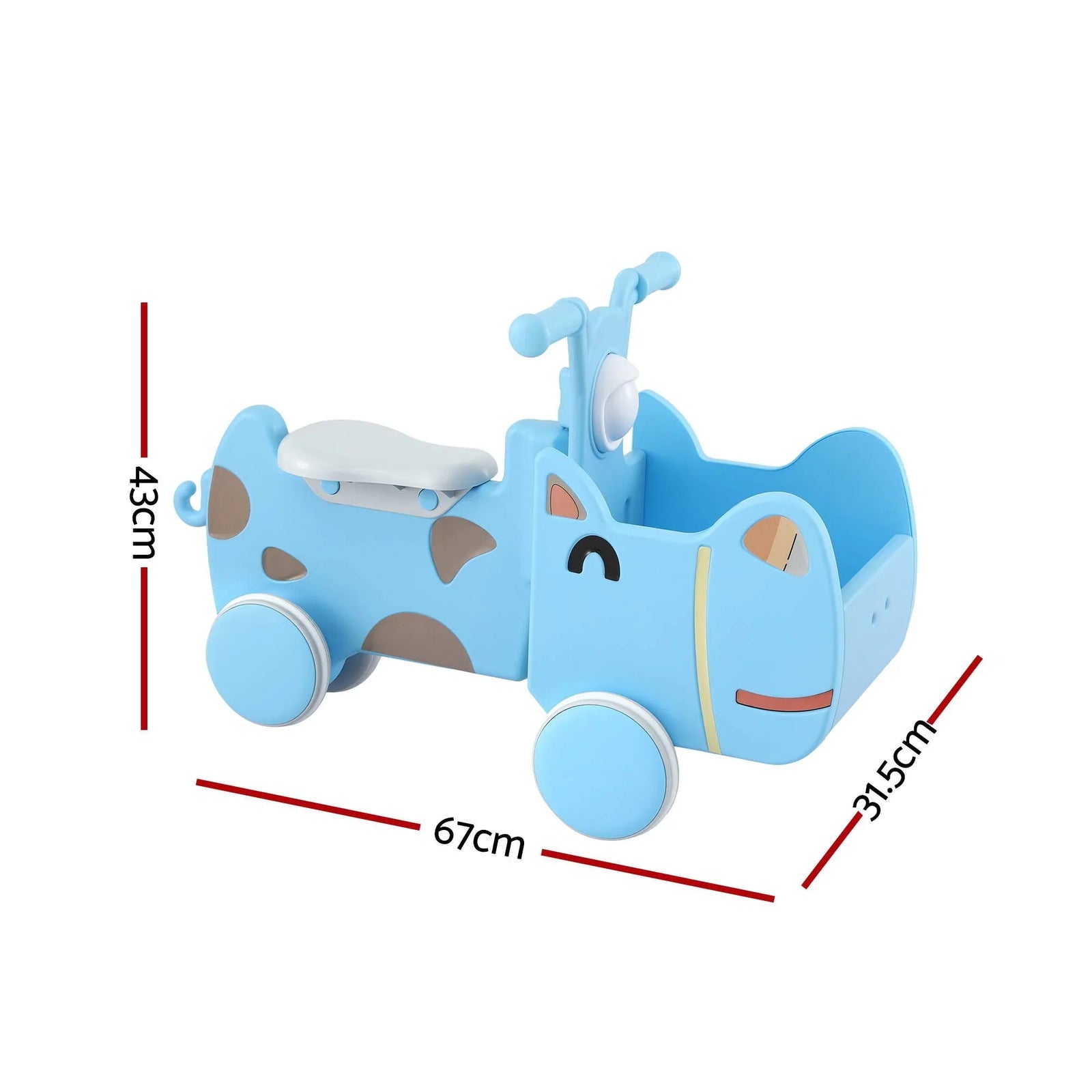 Kids Push Car – Blue Ride‑On Toy w/ Storage & Animal Stickers, 67cm