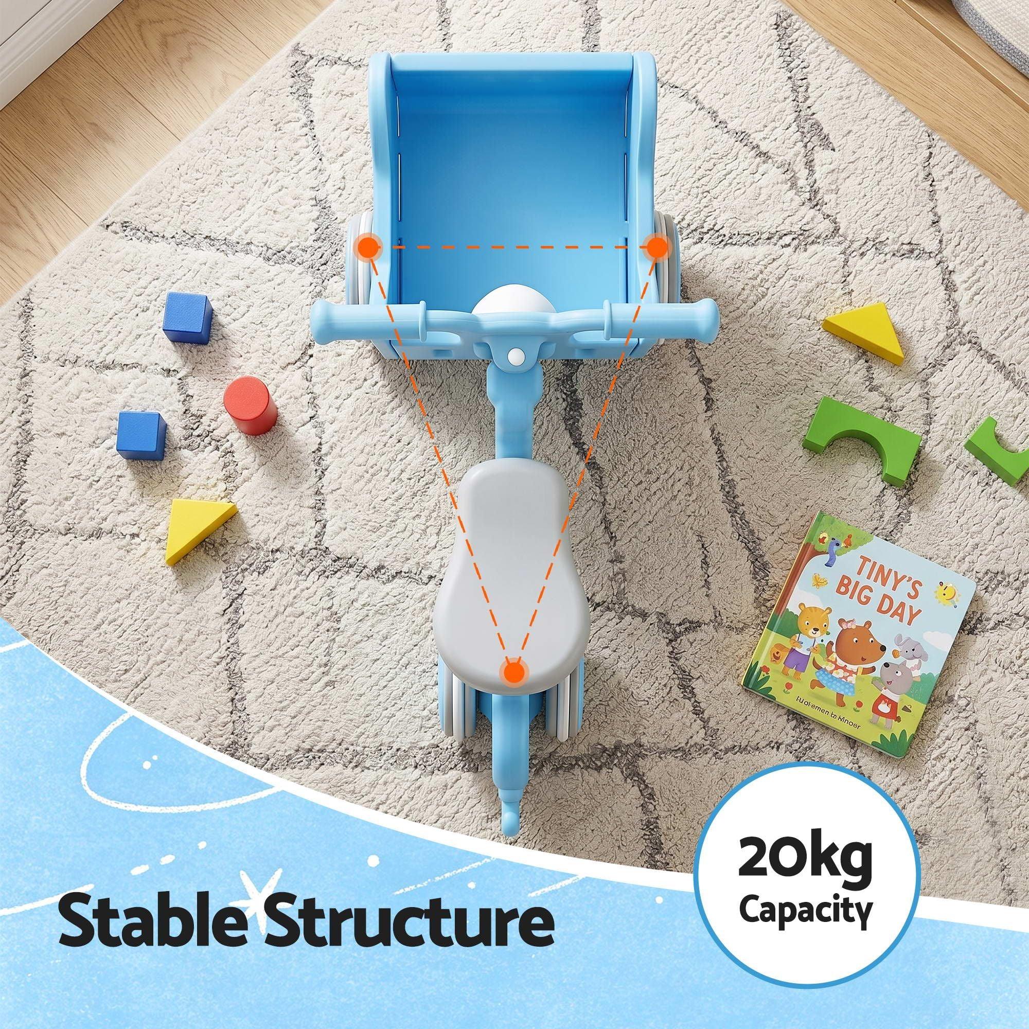 Kids Push Car – Blue Ride‑On Toy w/ Storage & Animal Stickers, 67cm