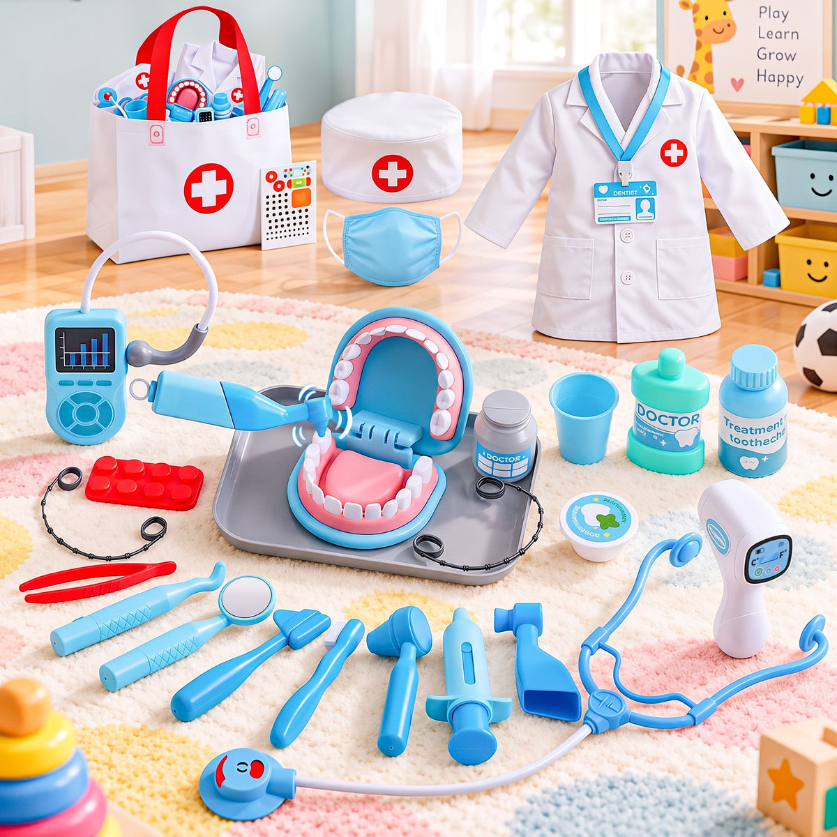 Keezi 30 Piece Kids Doctor & Dentist Play Set Pretend Medical Kit Toy Ages 3+