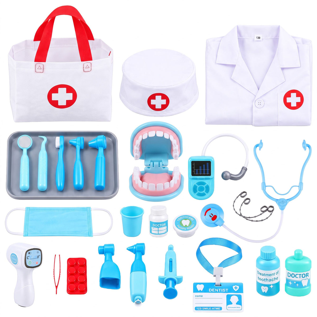 Keezi 30 Piece Kids Doctor & Dentist Play Set Pretend Medical Kit Toy Ages 3+