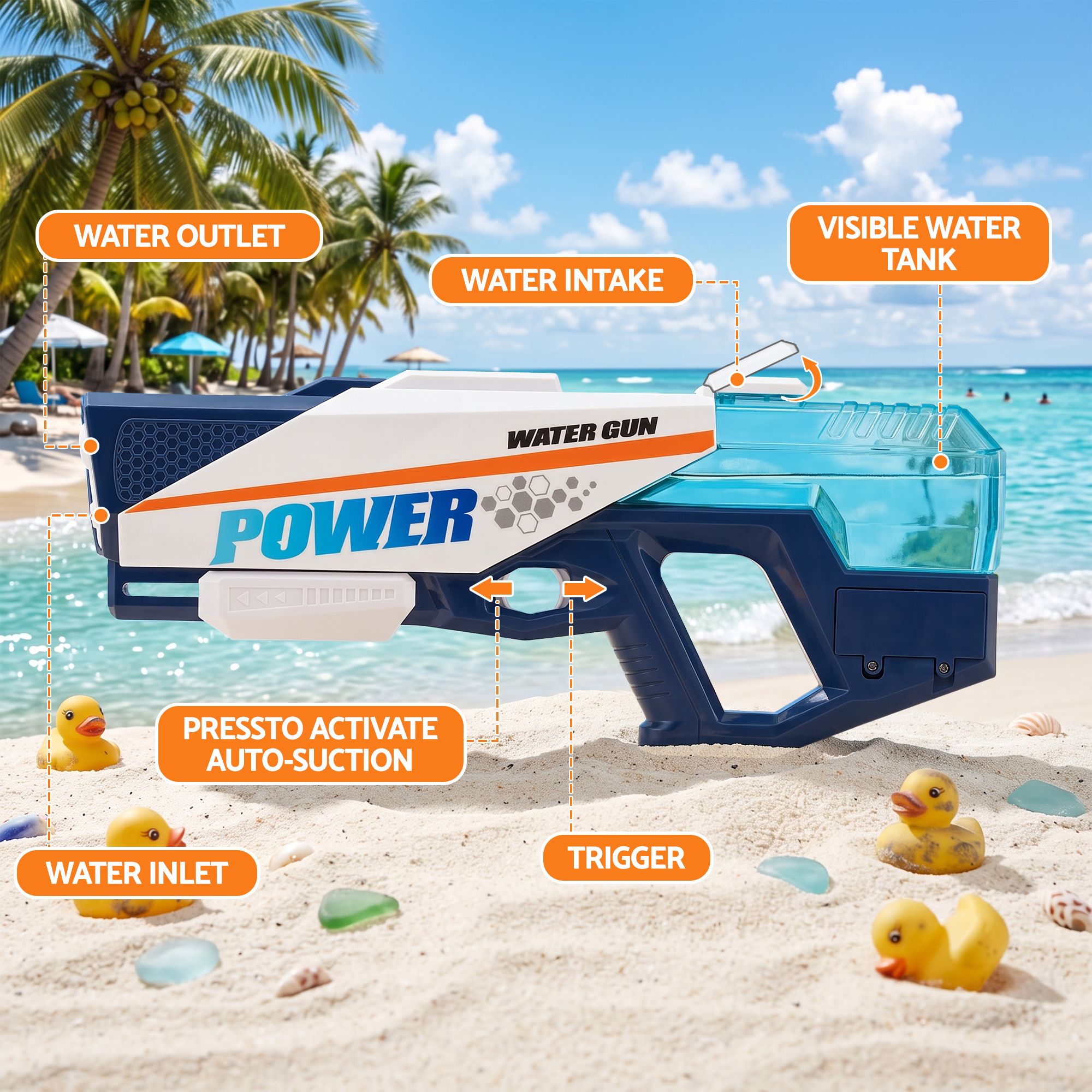 Kids Water Gun 600cc Water Blaster Toy for Pool Beach Play Blue