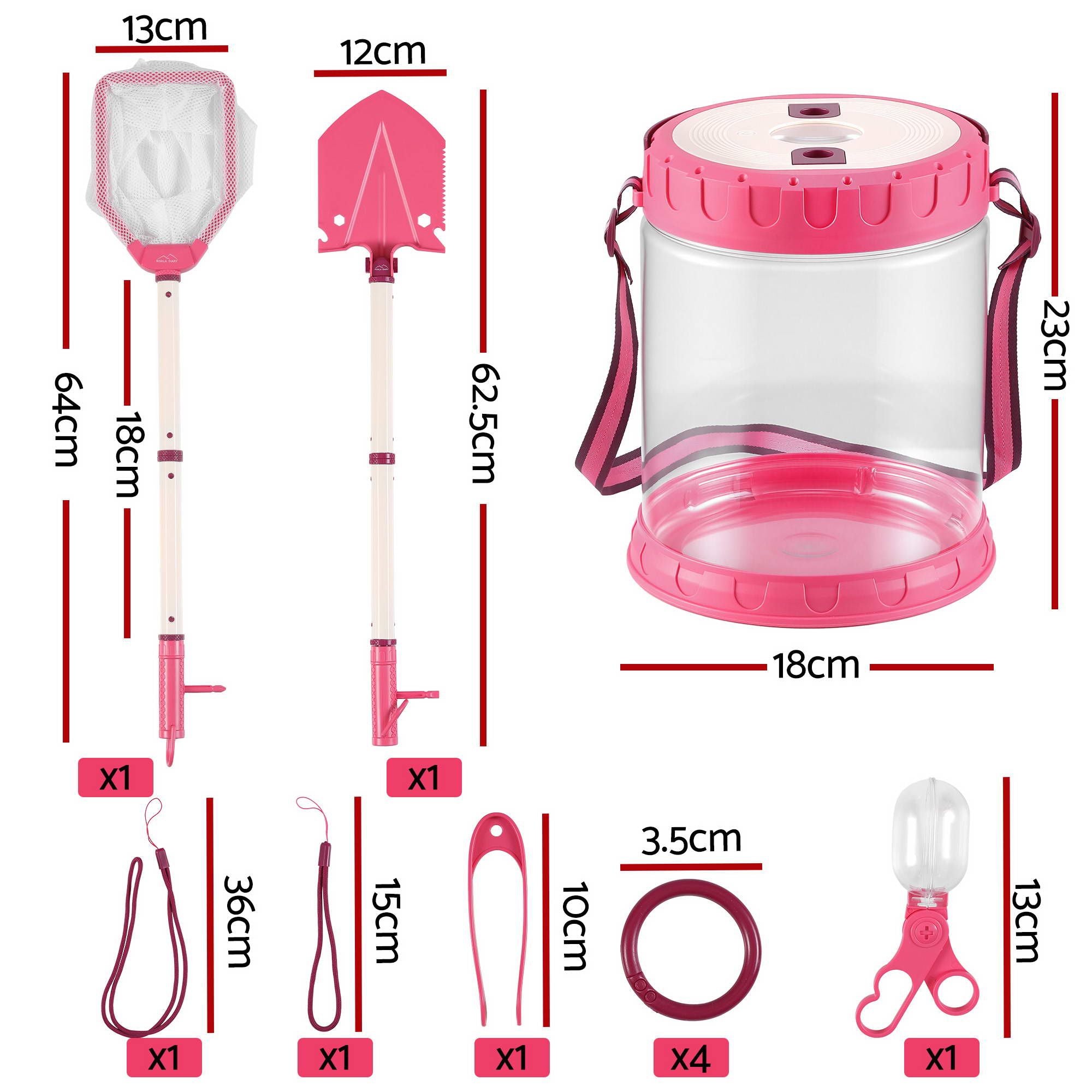 Keezi Kids Bug Catcher Kit 12pc Outdoor Explorer Toys Insect Viewer Net Shovel Pink