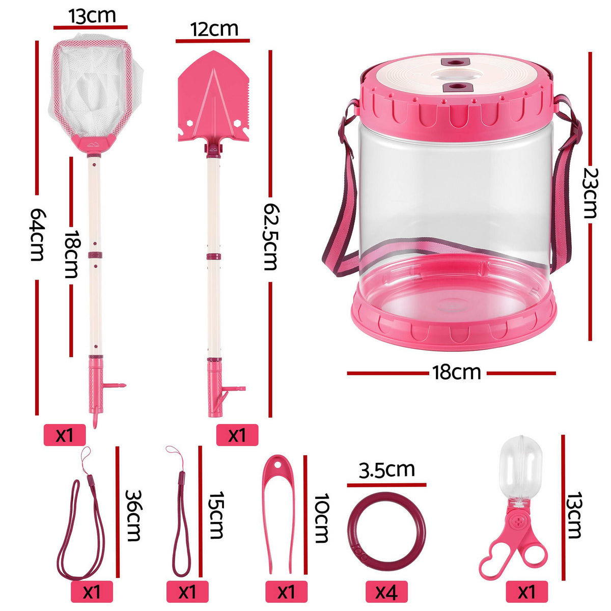 Keezi Kids Bug Catcher 12pc, Outdoor Explorer Insect Viewer, Net & Shovel Pink