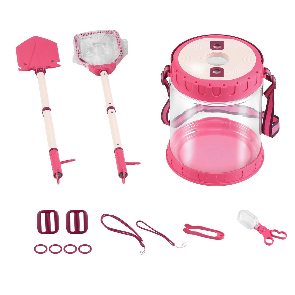 Keezi Kids Bug Catcher 12pc, Outdoor Explorer Insect Viewer, Net & Shovel Pink
