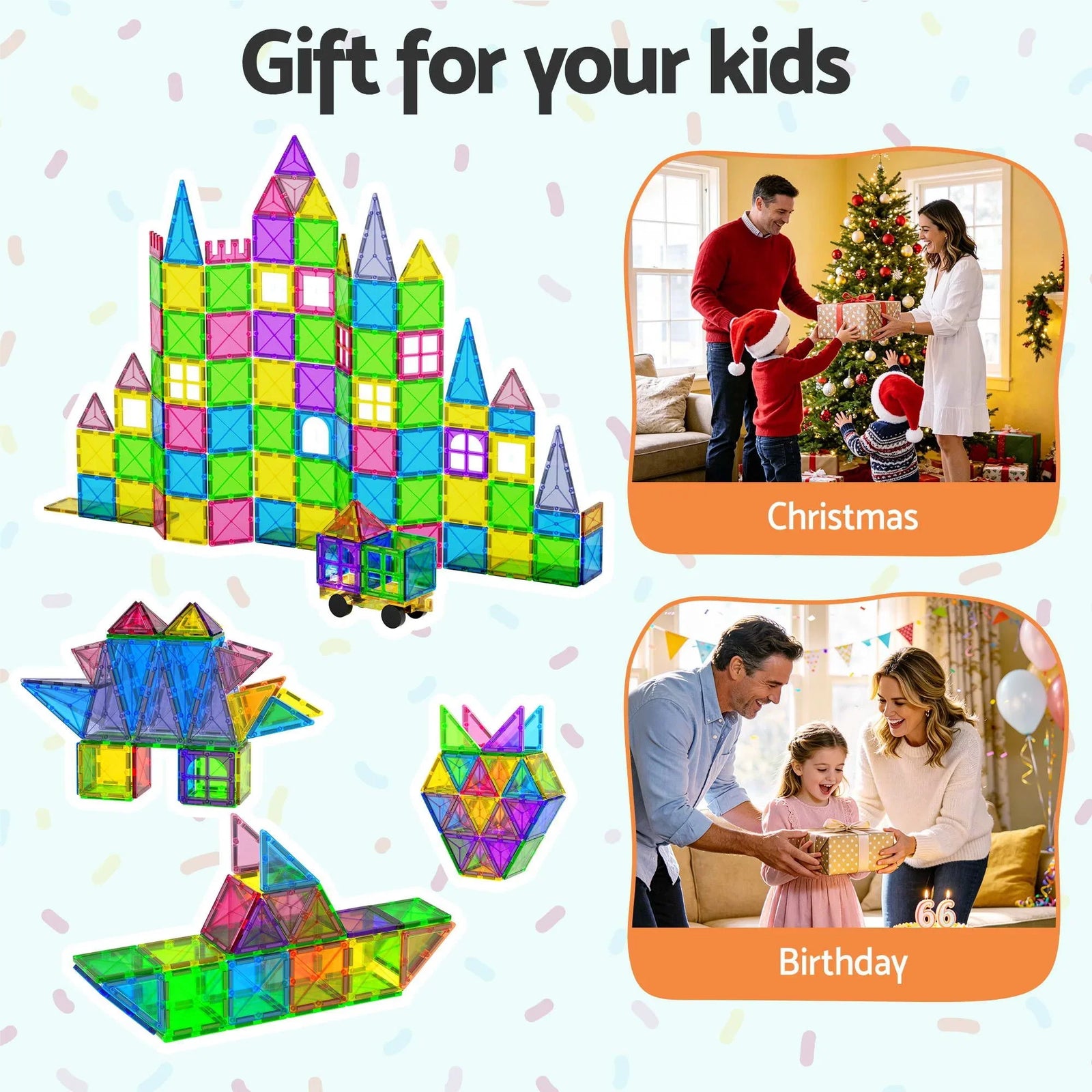 100pcs Kids Magnetic Tiles Blocks Building Educational Toys Children Gift
