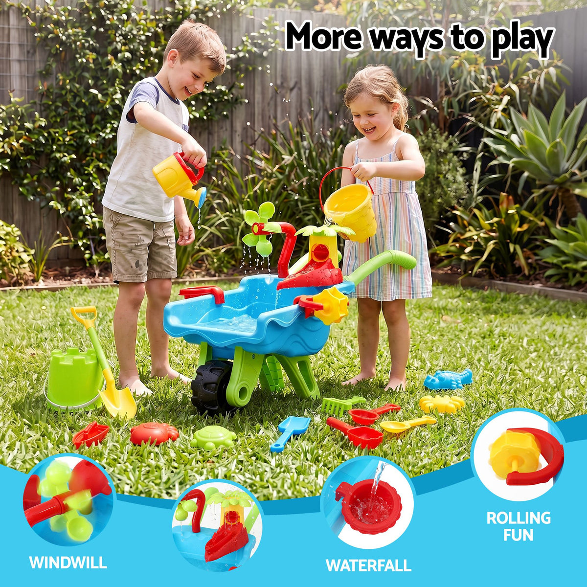 Kids Sandpit Beach Toys Set Wheelbarrow Shovels Animal Molds Sand Play