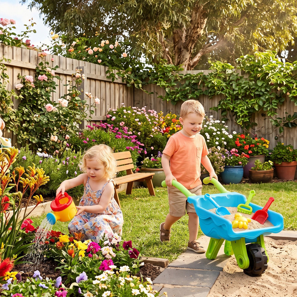 Kids Sandpit Beach Toys Set Wheelbarrow Shovels Animal Molds Sand Play