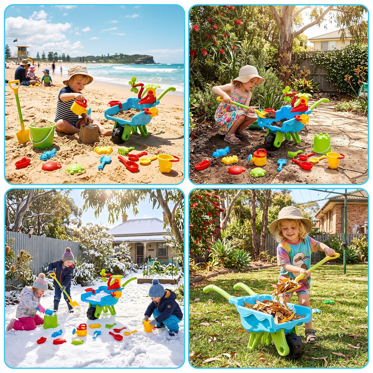 Kids Sandpit Beach Toys Set Wheelbarrow Shovels Animal Molds Sand Play
