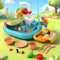 Kids Pretend Play Kitchen Sink with Faucet Floating Fishing Toys Play food