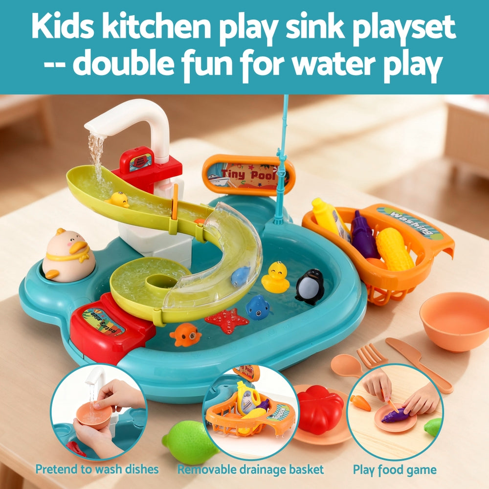 Kids Pretend Play Kitchen Sink with Faucet Floating Fishing Toys Play food
