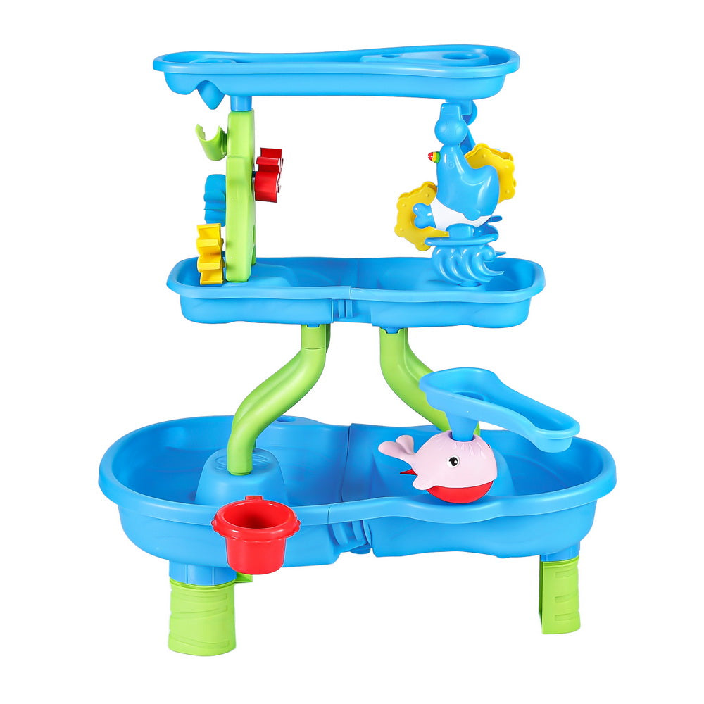 Keezi Kids Sand and Water Table 4-Tier Waterfall Sandpit Play Set Waterwheel