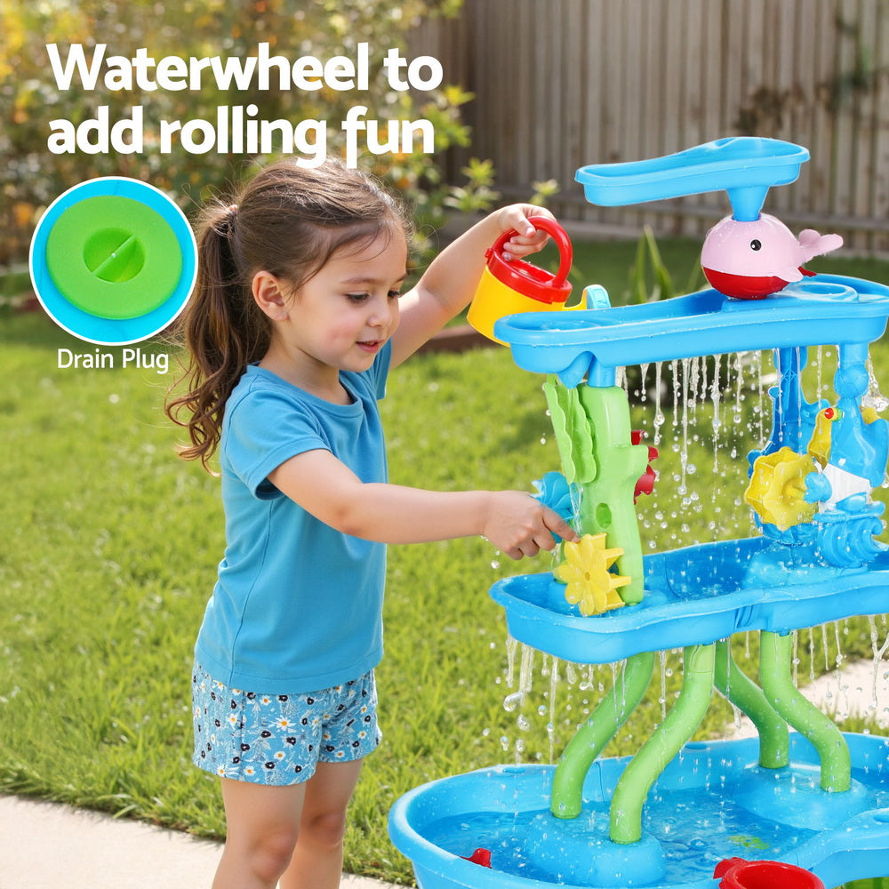 Keezi Kids Sand and Water Table 4-Tier Waterfall Sandpit Play Set Waterwheel