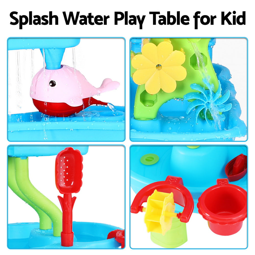 Keezi Kids Sand and Water Table 4-Tier Waterfall Sandpit Play Set Waterwheel