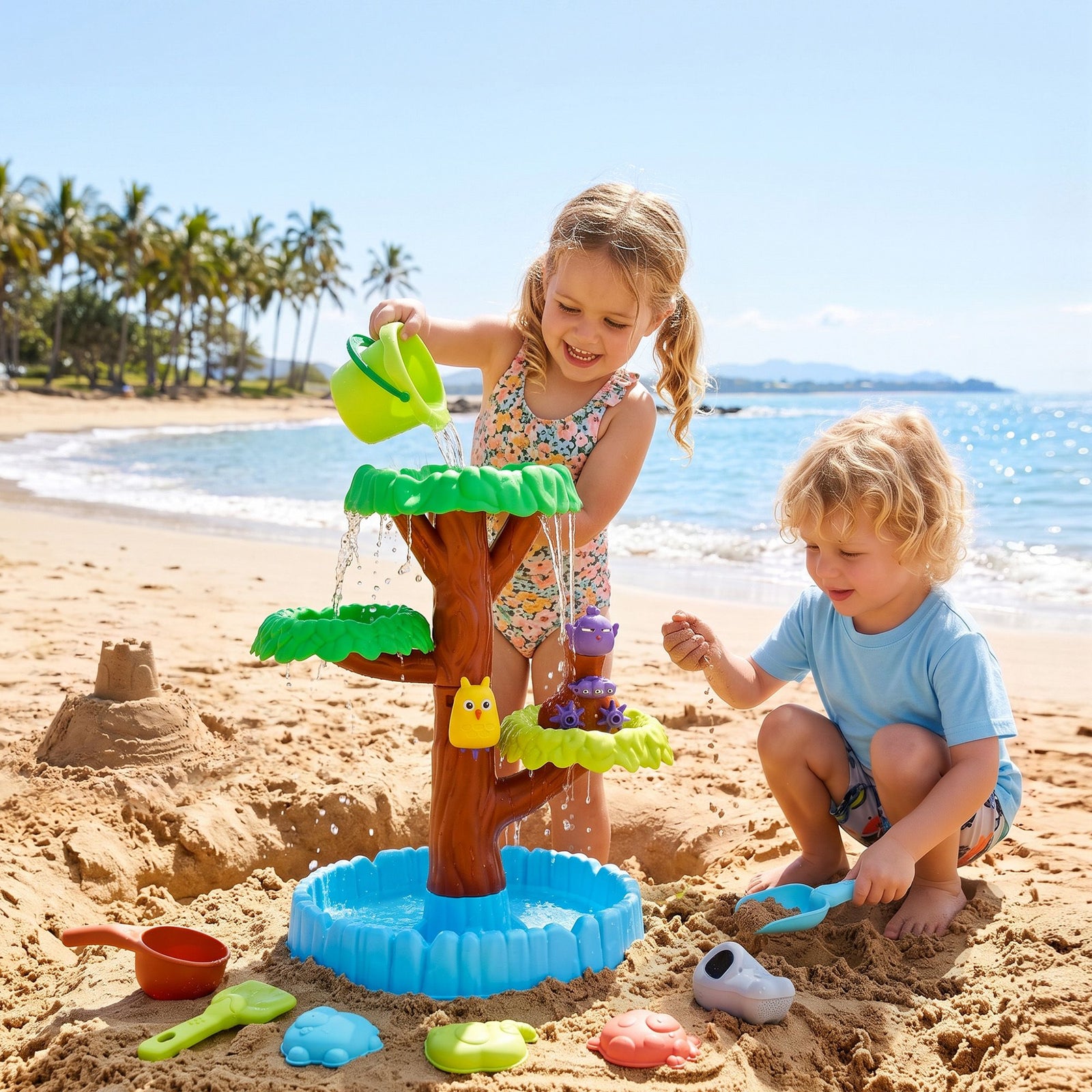 62cm Tree Water Table Kids Sandpit Toys Set with Shovels Molds for Sand Play