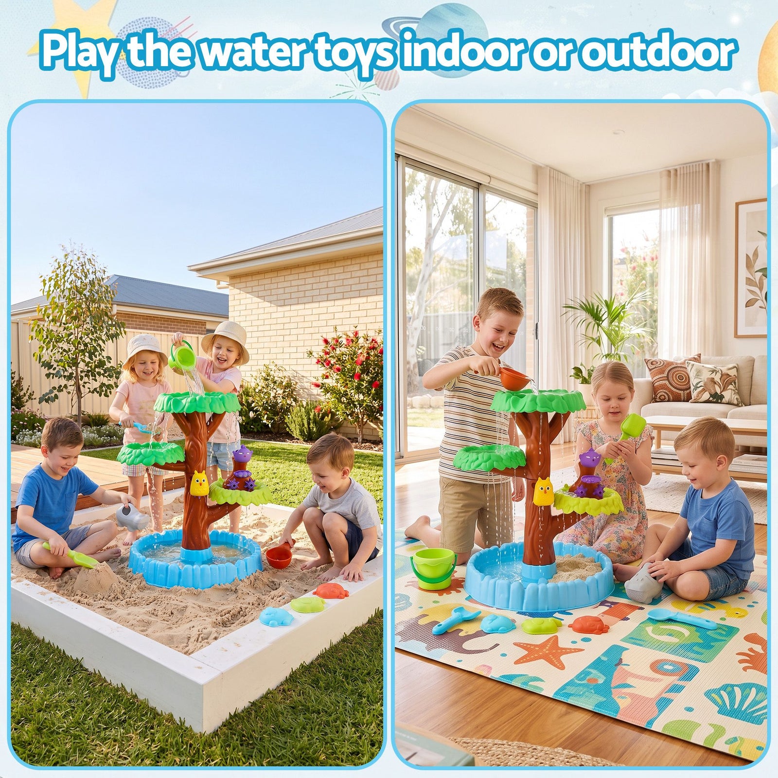 62cm Tree Water Table Kids Sandpit Toys Set with Shovels Molds for Sand Play