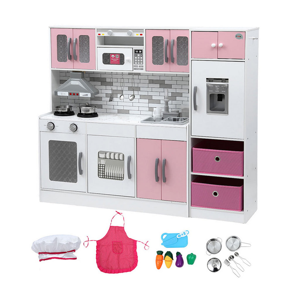 Kids Kitchen Playset 2-Piece Wooden Pretend Play Coffee Maker Toy 100CM Pink