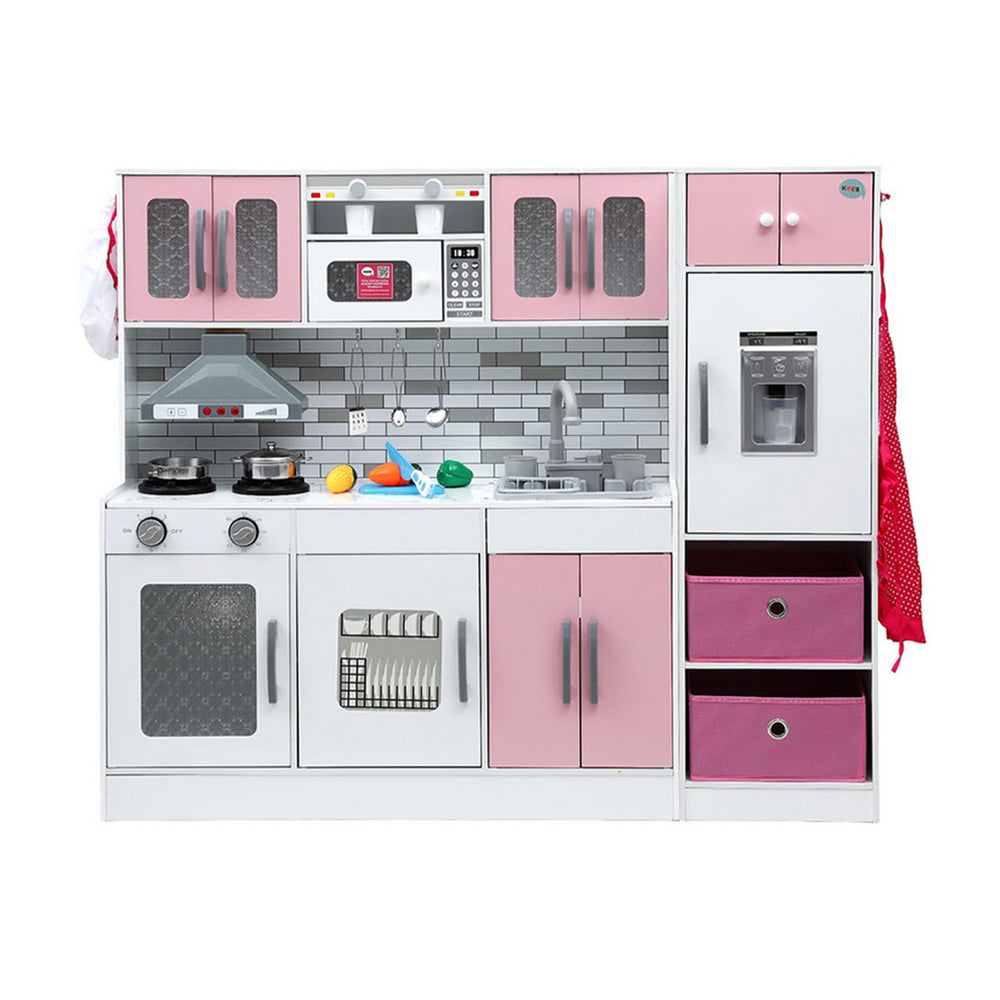 Kids Kitchen Playset 2-Piece Wooden Pretend Play Coffee Maker Toy 100CM Pink
