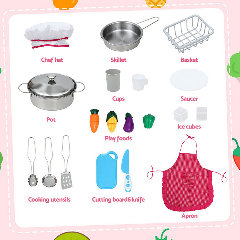 Kids Kitchen Playset 2-Piece Wooden Pretend Play Coffee Maker Toy 100CM Pink