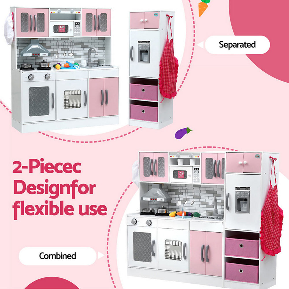 Kids Kitchen Playset 2-Piece Wooden Pretend Play Coffee Maker Toy 100CM Pink