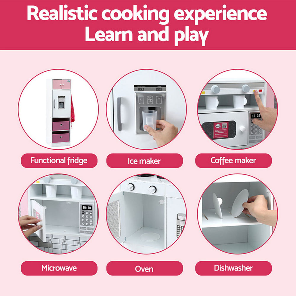 Kids Kitchen Playset 2-Piece Wooden Pretend Play Coffee Maker Toy 100CM Pink