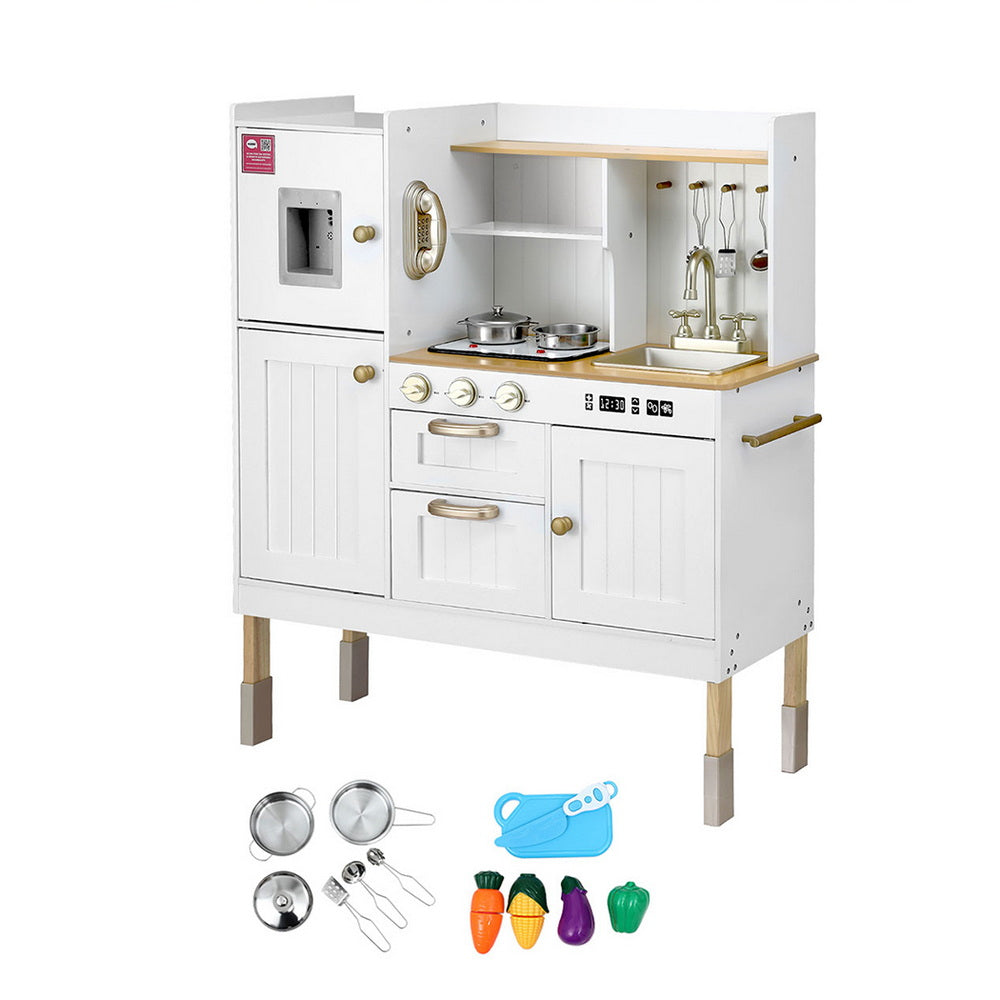 Kids Kitchen Play Set Wooden Pretend Toys Cooking Children Storage Golden
