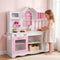 Keezi Wooden Kids Pretend Kitchen Playset with 29pc Food Set Pink White