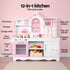 Keezi Wooden Kids Pretend Kitchen Playset with 29pc Food Set Pink White