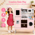 Keezi 102cm Wooden Pretend Kitchen Playset With Apron And Food Set1 Pink