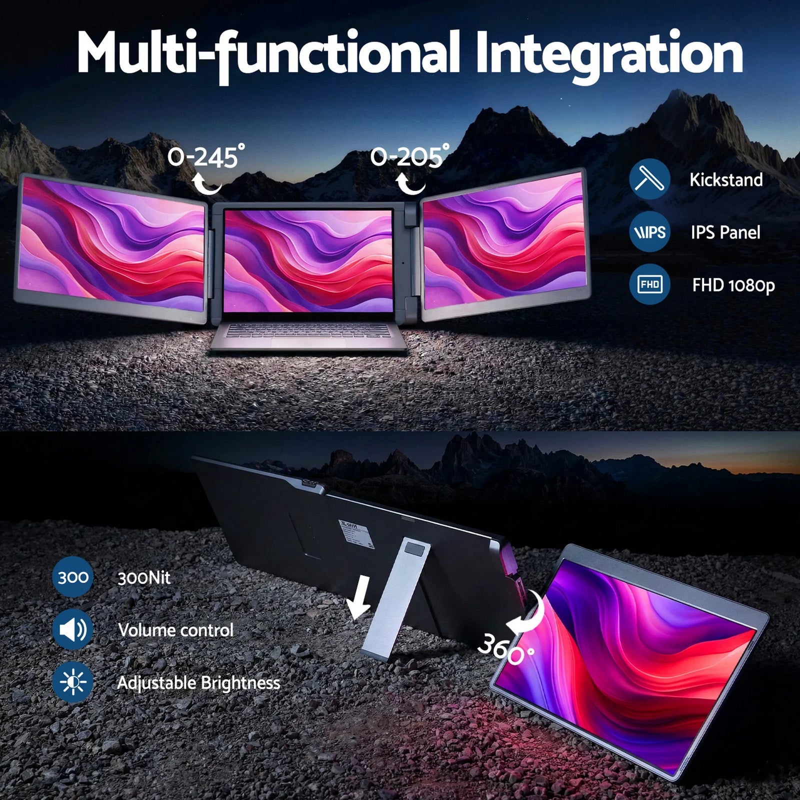 Triple Portable Monitor Laptop Screen Extender 15.6