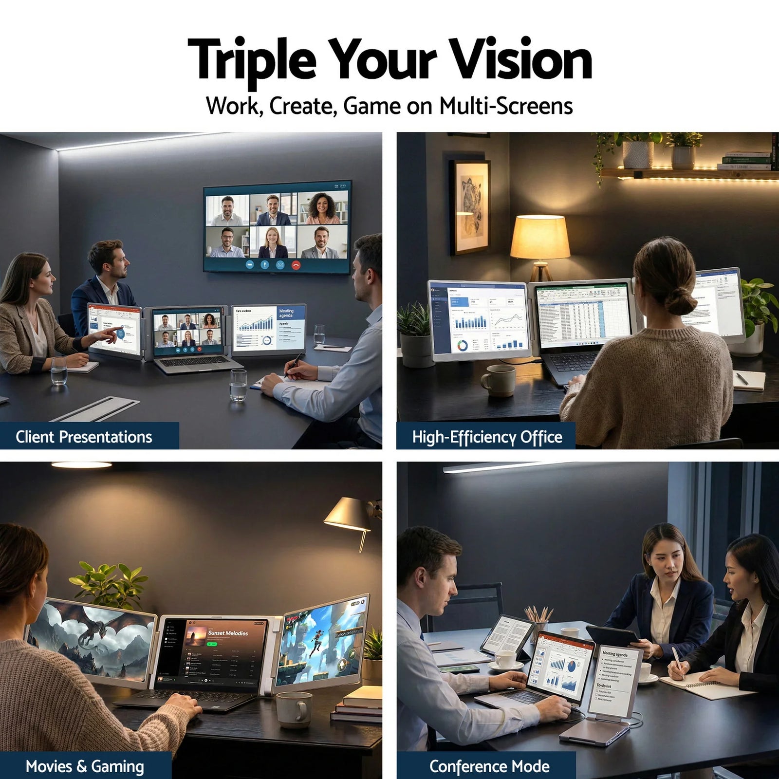 Triple Portable Monitor Laptop Screen Extender 15.6
