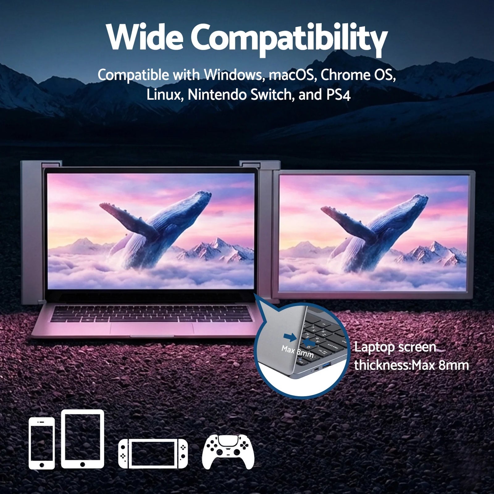 Portable Monitor Laptop Screen Extender Dual Display 1080P IPS USB C