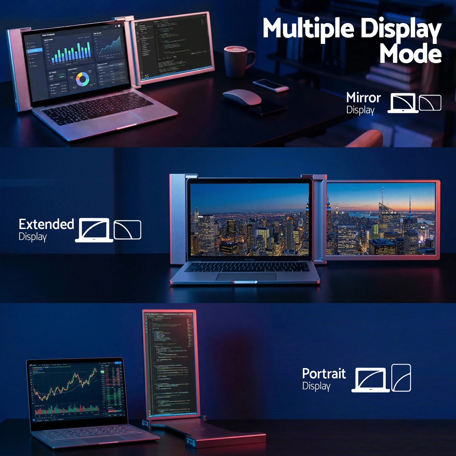 Portable Monitor Laptop Screen Extender Dual Display 1080P IPS USB C
