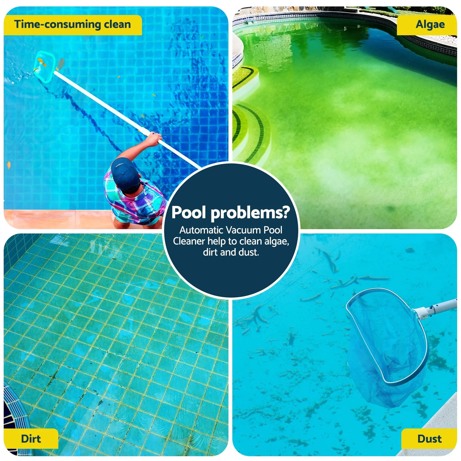 Vacuum Pool Cleaner Automatic Swimming Pool Floor Climb Wall Grey